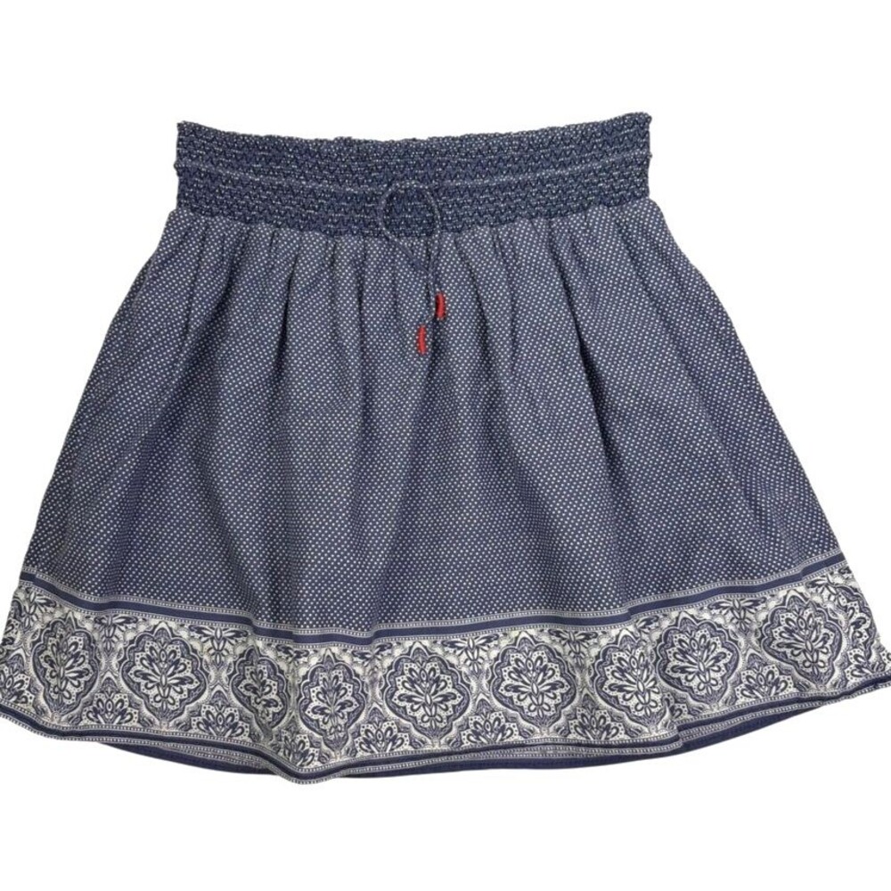 LOGG H&M Navy Polka Dot Paisley Cotton Smocked Skirt Boho Festival Airy Light 6